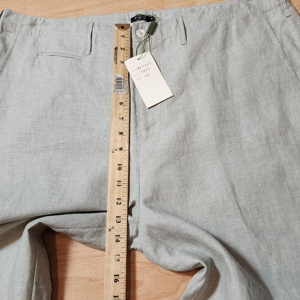 NWT Vivid 100% Linen Light Green Pants Size 40‎